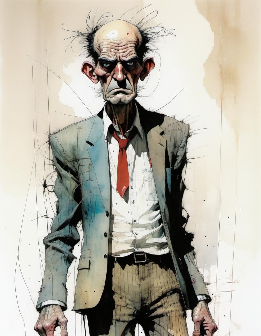 Eerie Man with Furrowed Brow in Expressionist Style