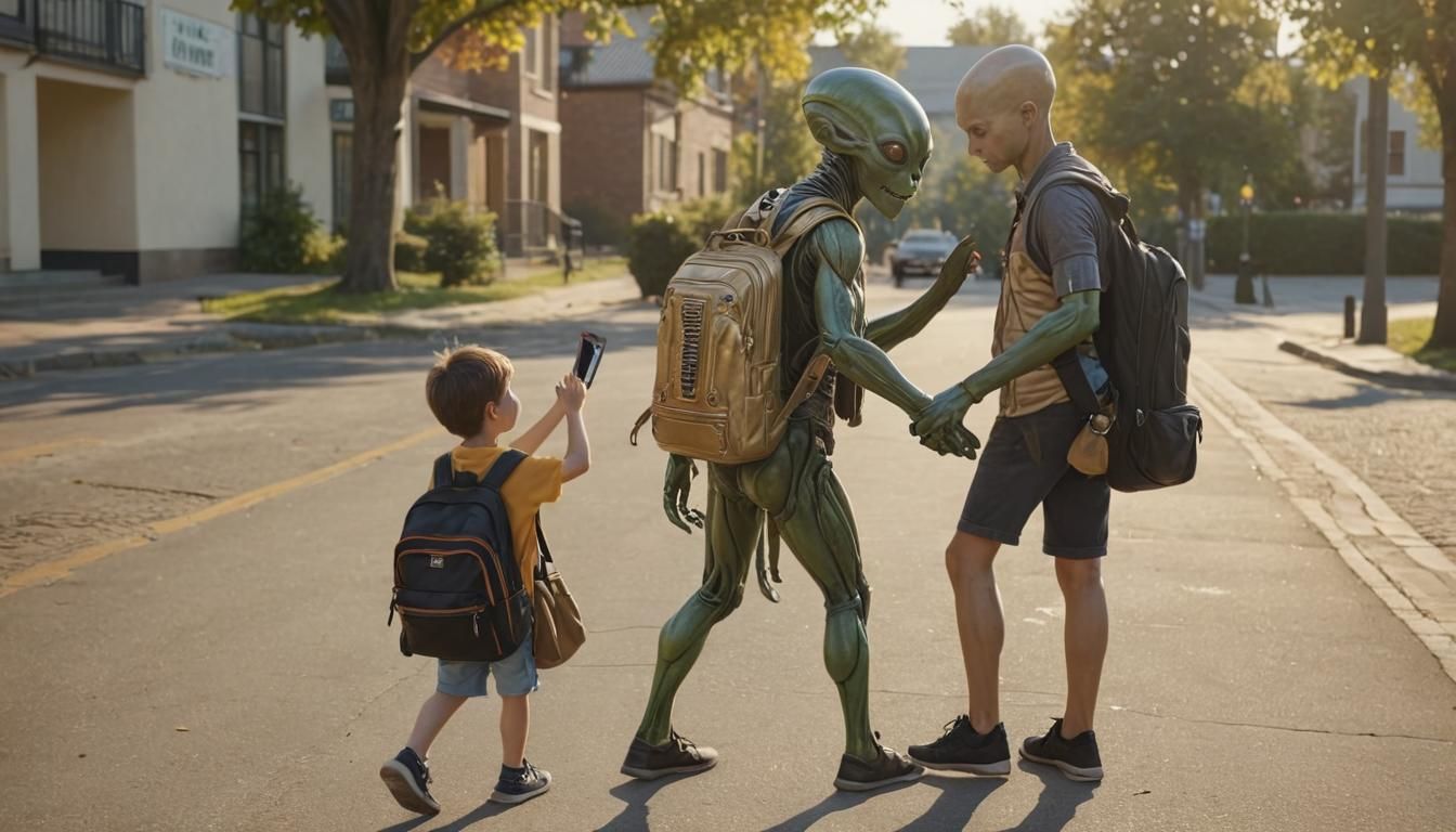 Alien Escorts Boy on First Day of School