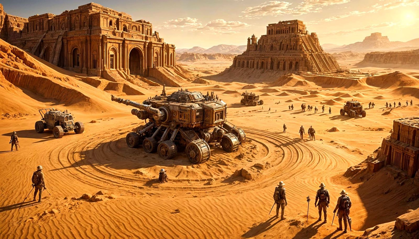 Ancient Automaton Discovery in Desert Dig Site Concept Art