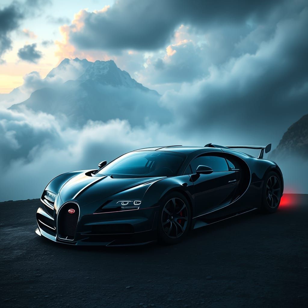 Bugatti Hypercar in Mystical Mountain Dreamscape