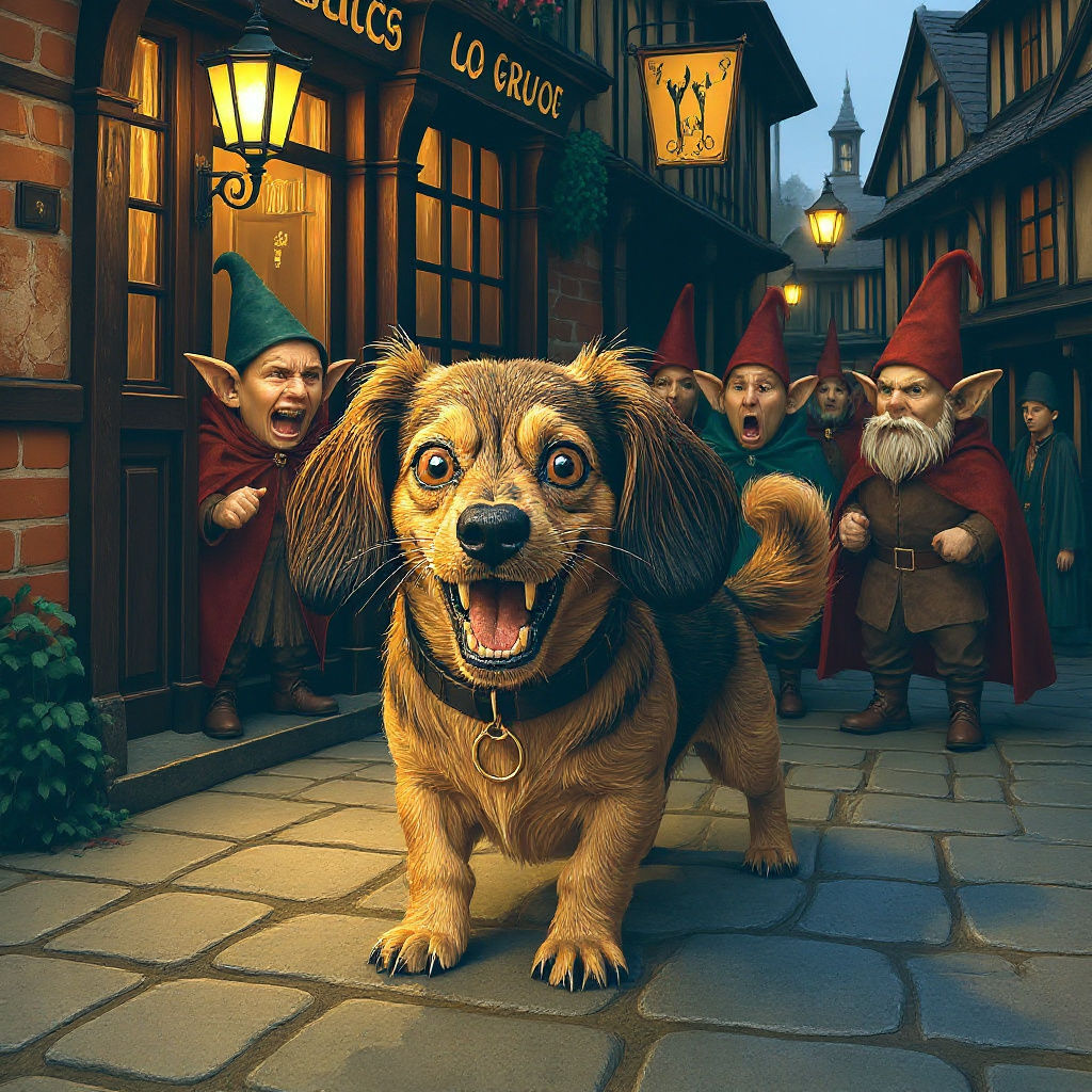 Dachshund Leaving Pub After Brawl with Brownies