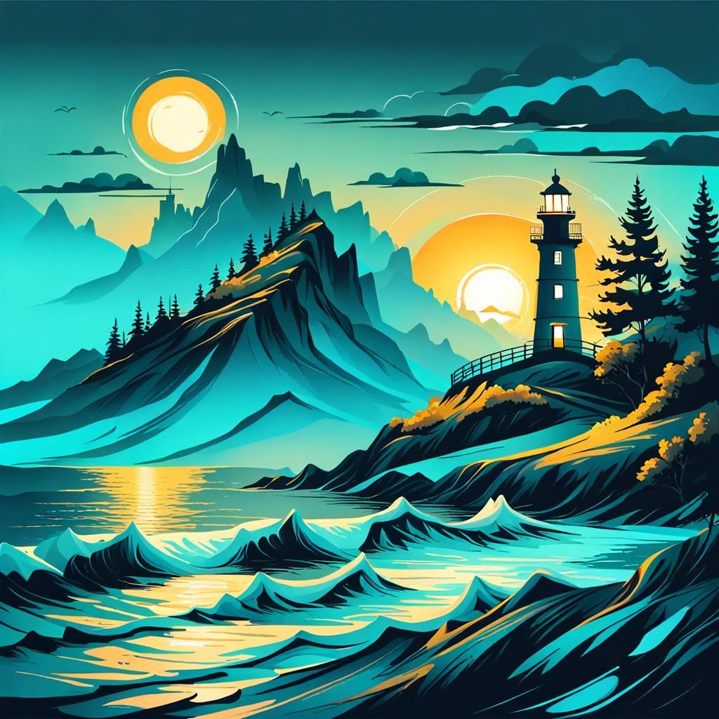 Lighthouse at Sunset in Smoky Atmosphere