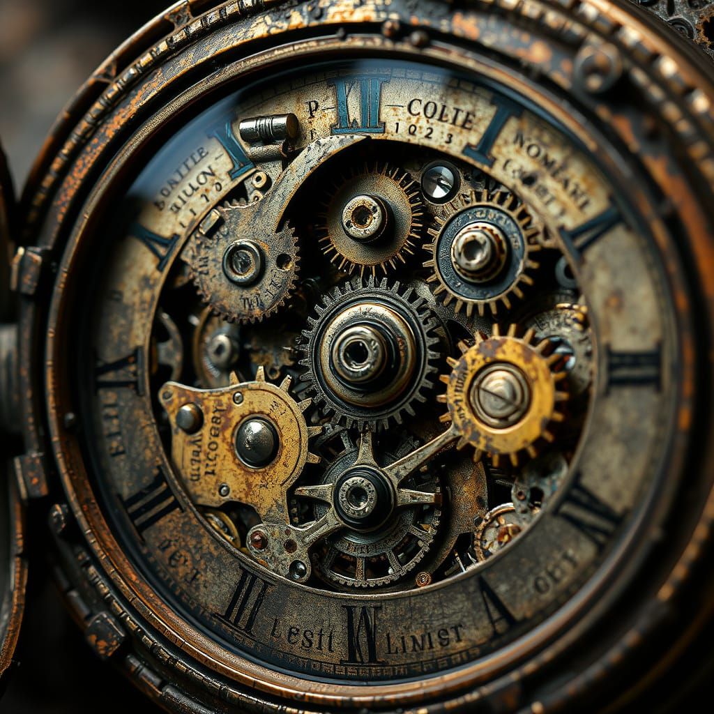 Antique Pocket Watch: Rusted Clockwork in Macro
