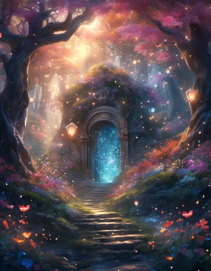 Shimmering Portal to Fairy Forest: Digital Illustration