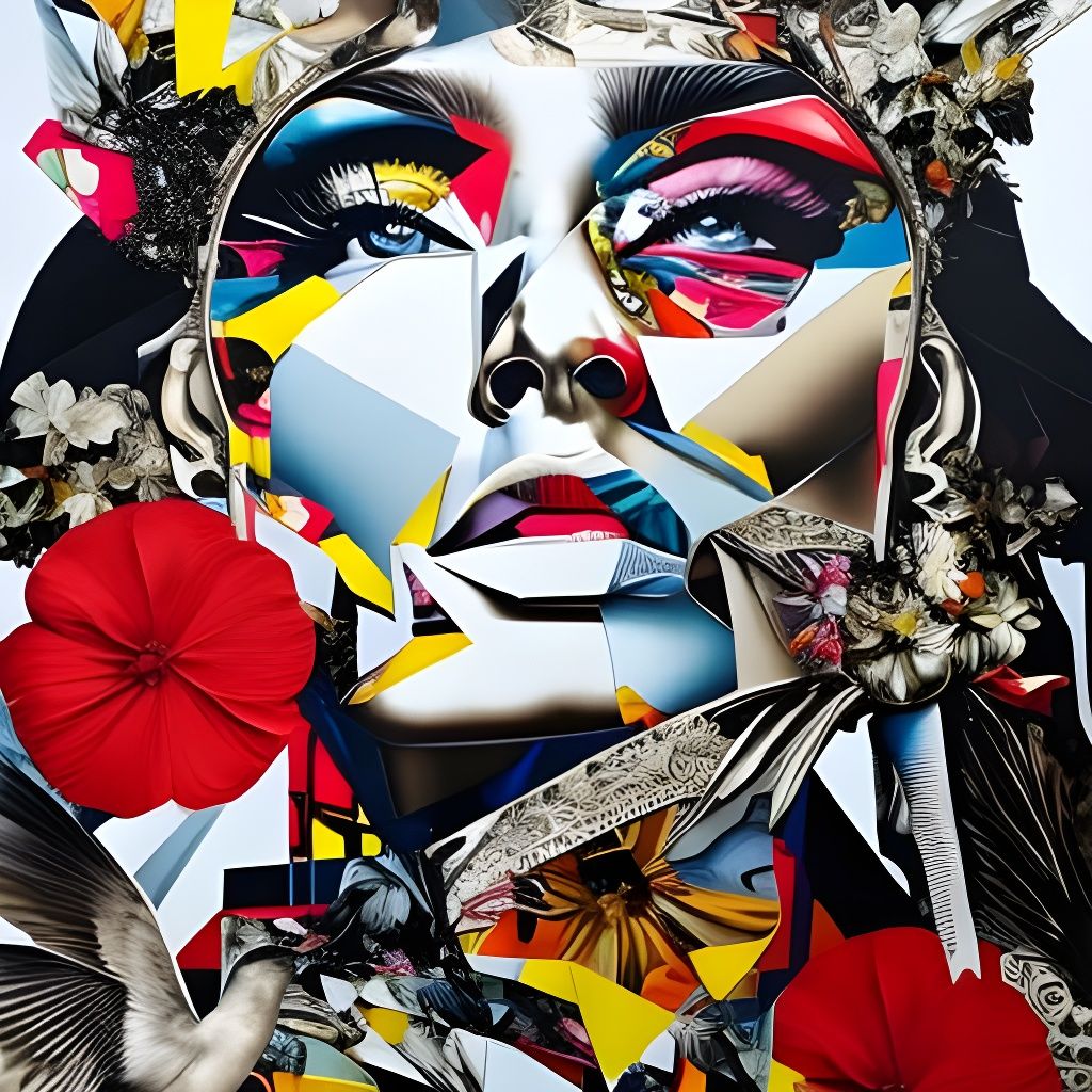 Woman with Birds and Flowers Collage Art