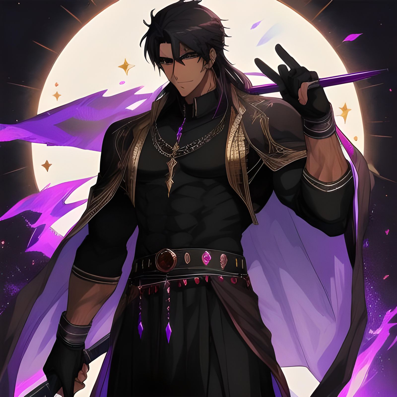 Handsome Dark Mage Wielding Purple Magic