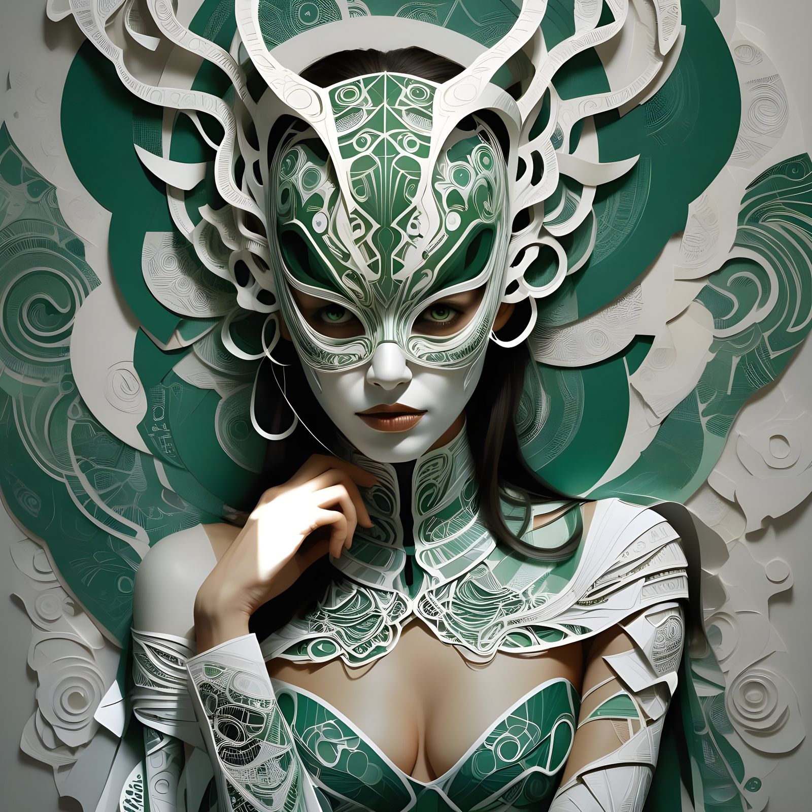 Elegant Woman with Paper Mask Portrait