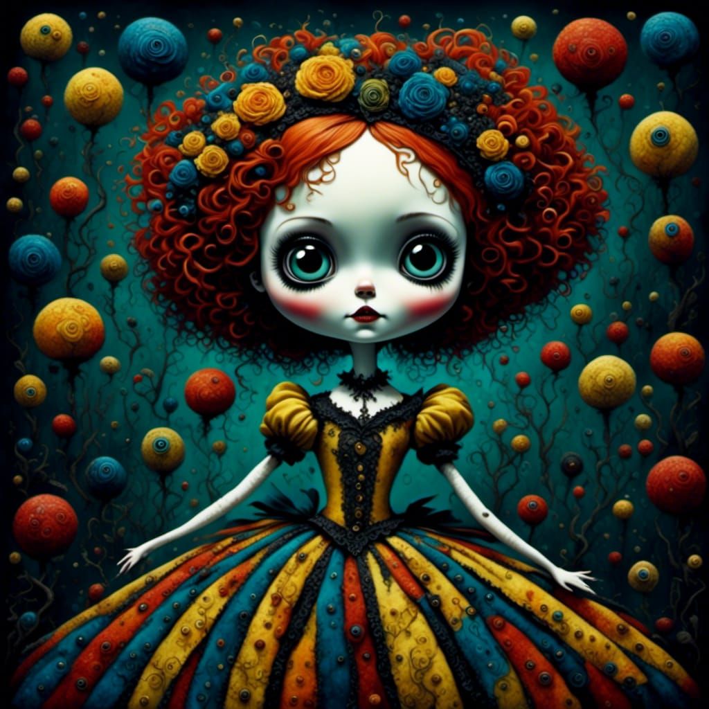 Frightening Patchwork Ballerina Doll with Big Eyes