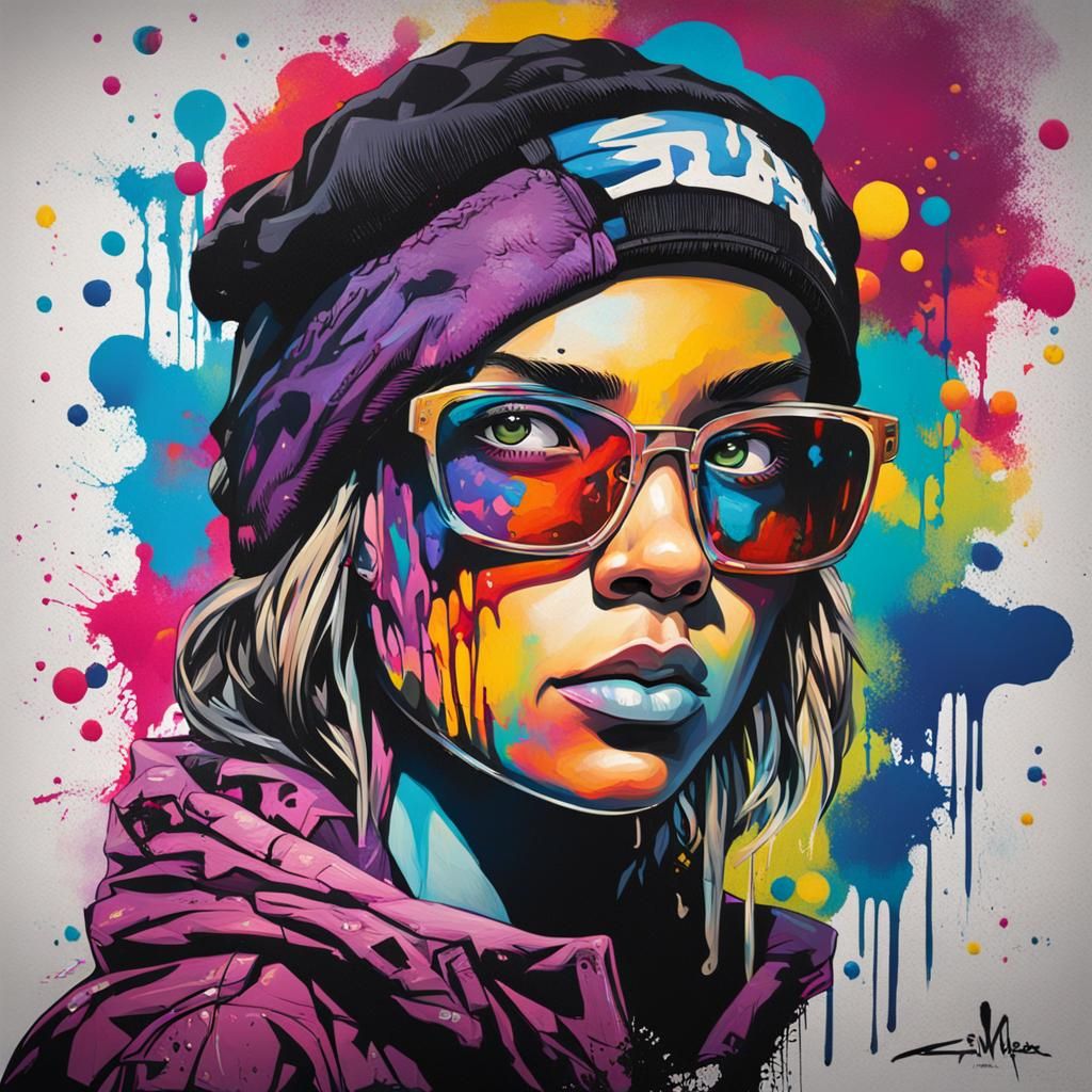 Colorful Graffiti Art Portrait in Street Style