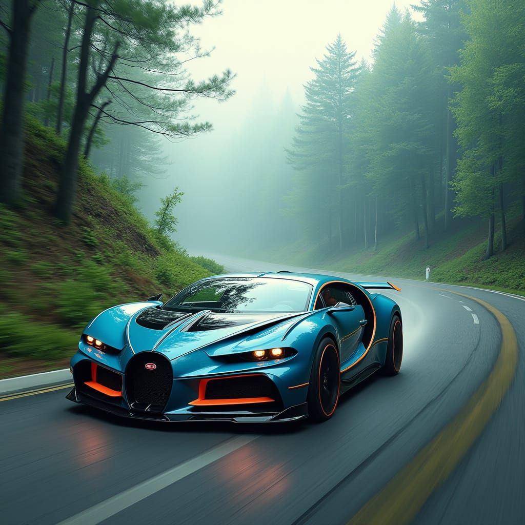 Futuristic Bugatti Speeds Down Mountain Road