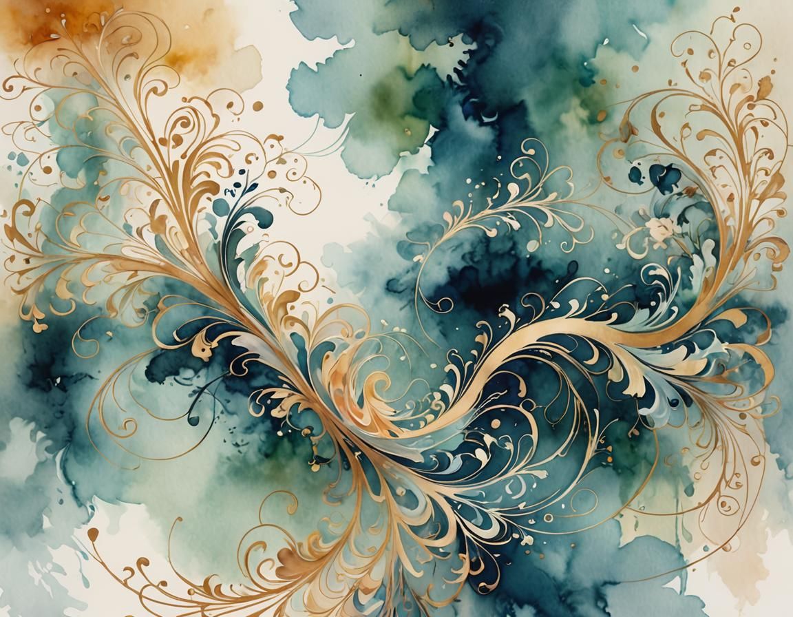 Elegant Calligraphy with Watercolor Accents in Digital Art