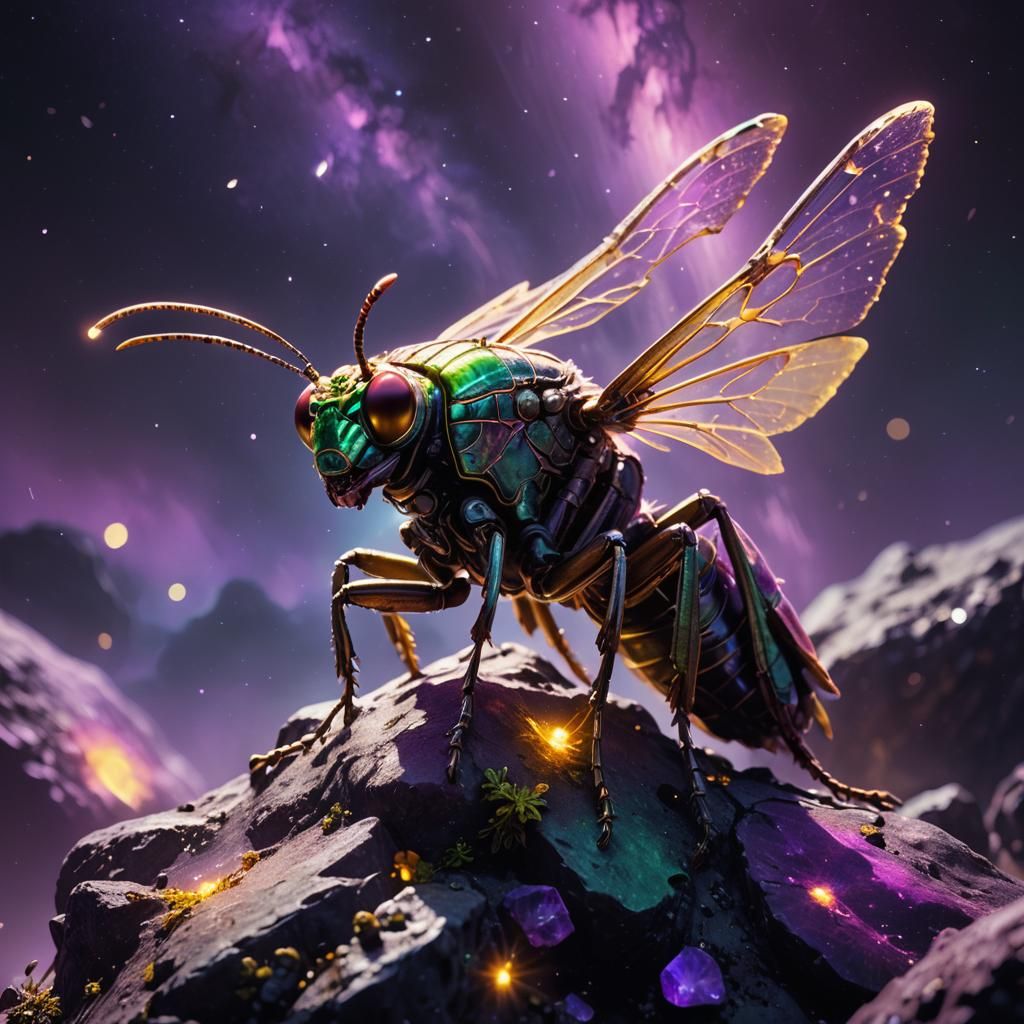 Andromeda Insect on Asteroid, Rembrandt-Inspired Bioluminesc...