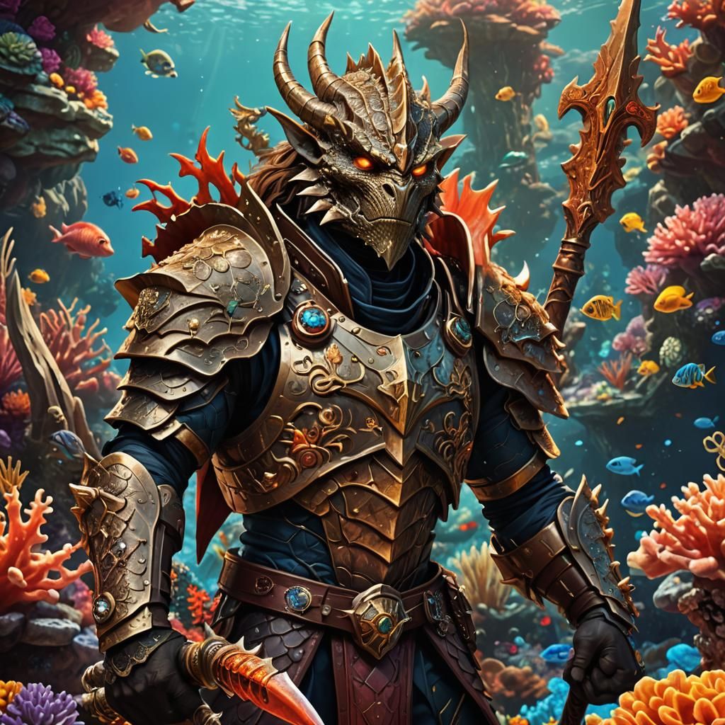 Dragonborn Warlock in Coral Reef: Fantasy Concept Art