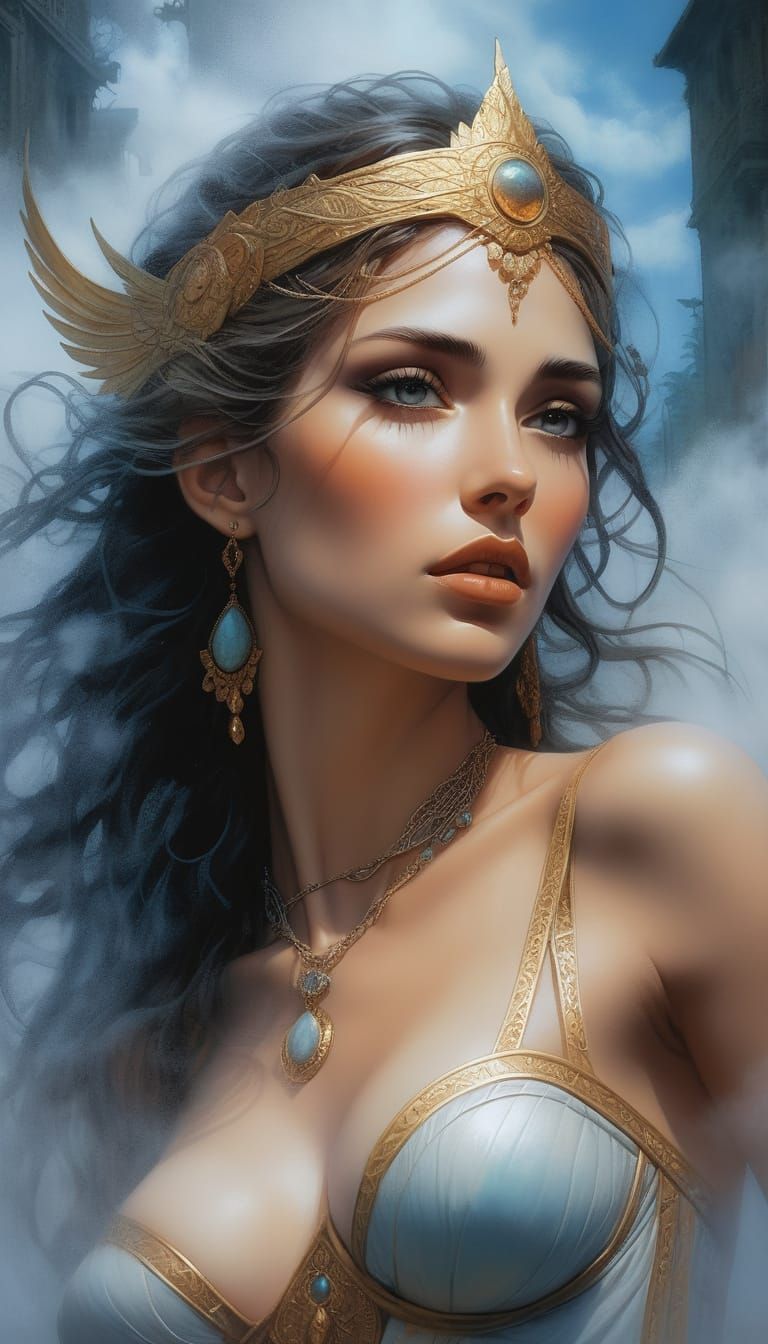 Goddess Emerging from Mist in Fantasy Illustration