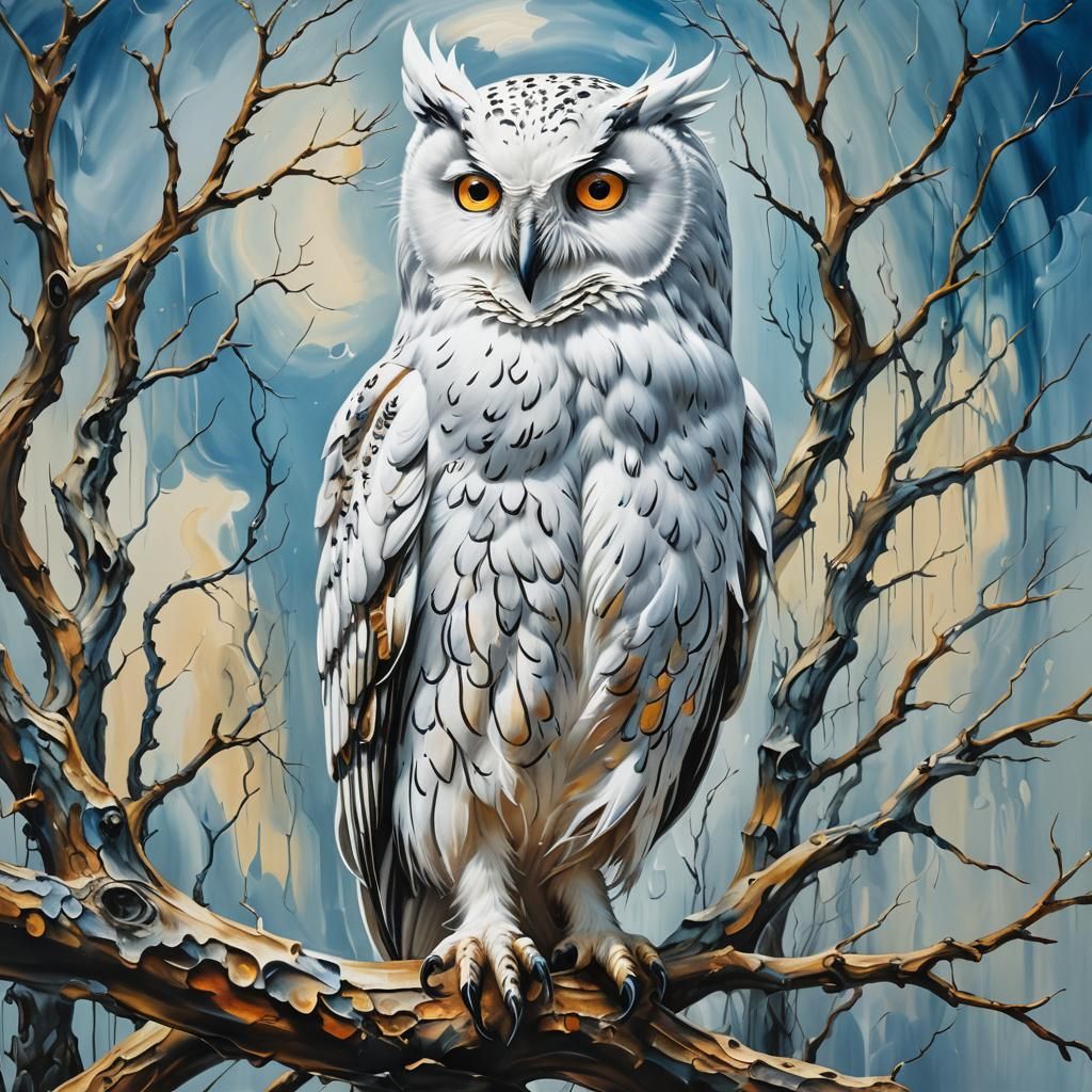 Surreal Owl Portrait in Oil with Melting Textures