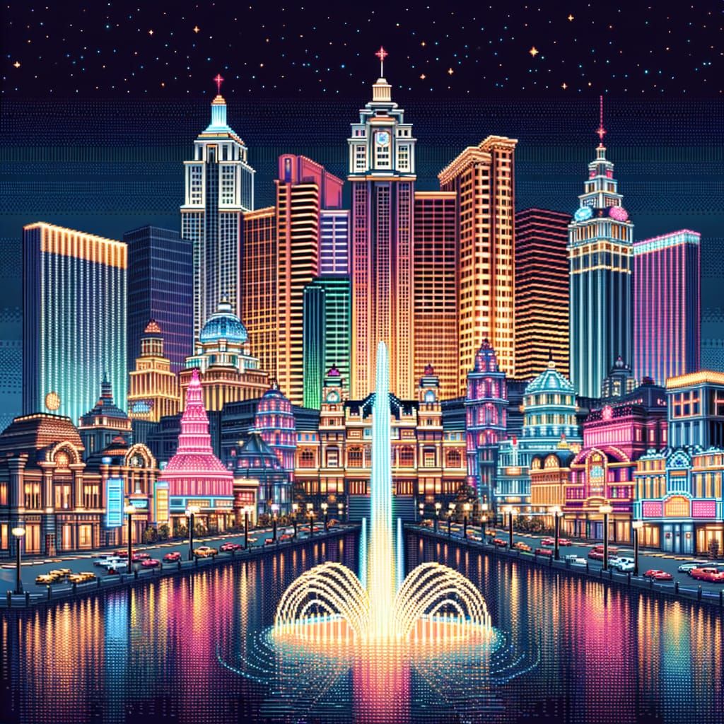 Vibrant Pixel Art Casino City at Night