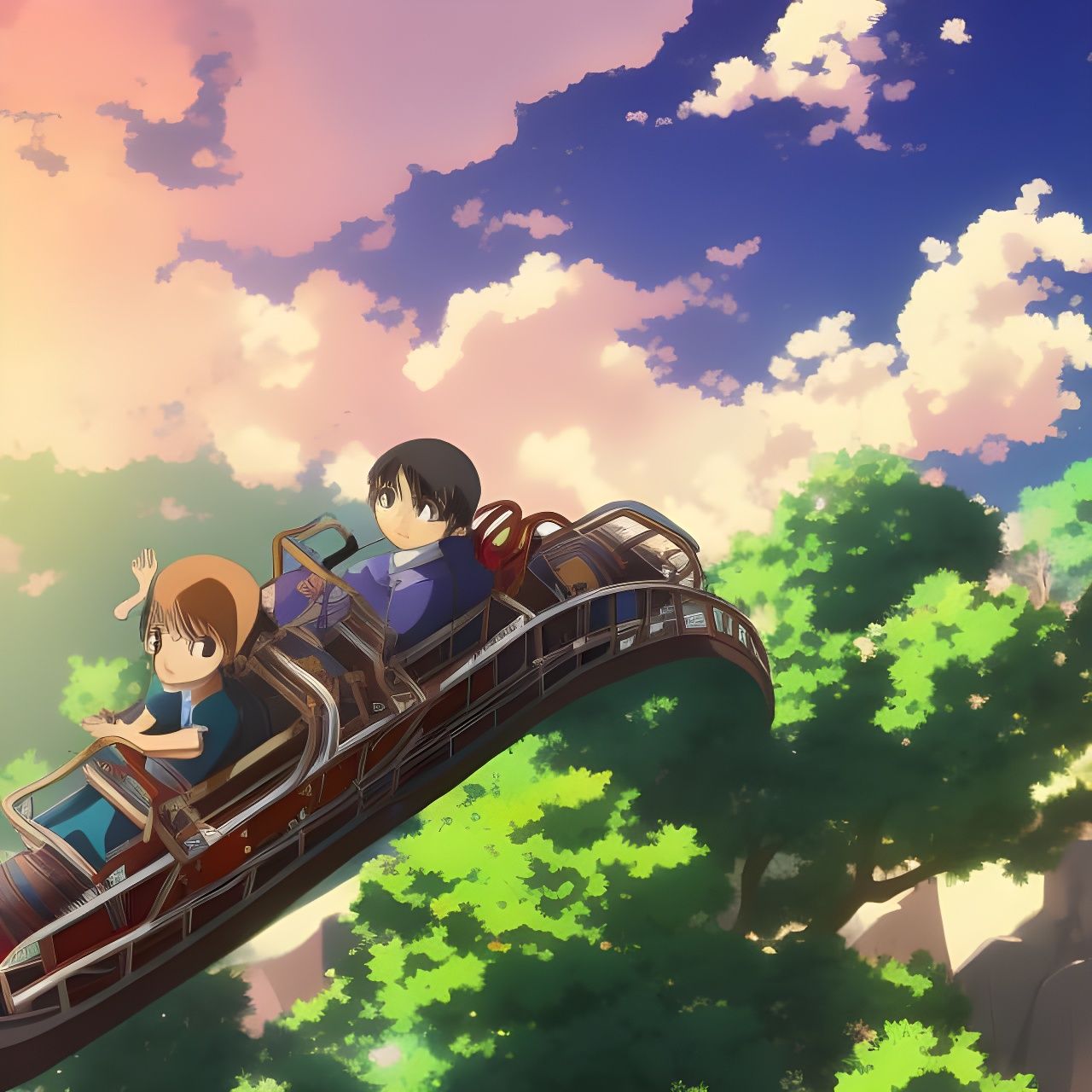 Anime Rollercoaster Ride in Studio Ghibli Style