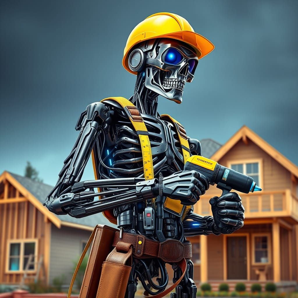 Cyborg Robot Builds House in Futuristic Style