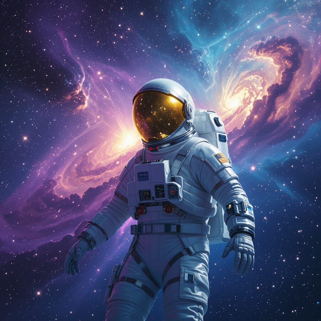 Astronaut Adrift in Cosmic Ocean as Digital Art