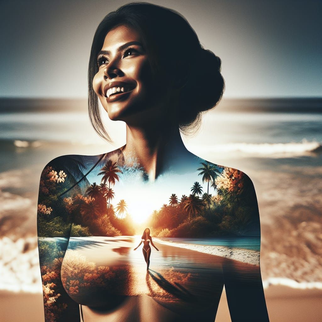 Serenity on the Tropical Beach in Double Exposure