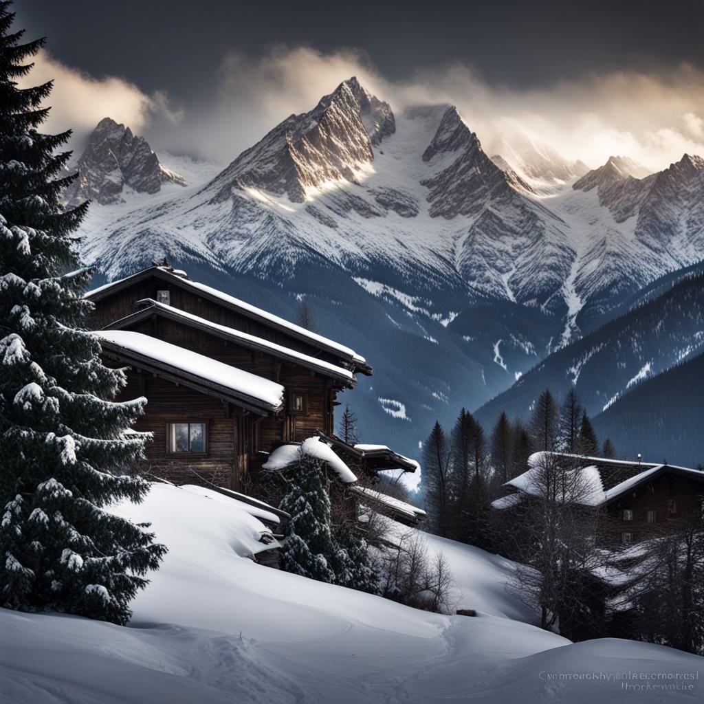 Hyperrealistic Swiss Alps Mountain Range View