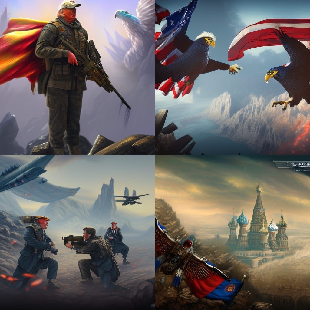 Detailed Matte Painting: Washington, Trump, Eagle, Guns