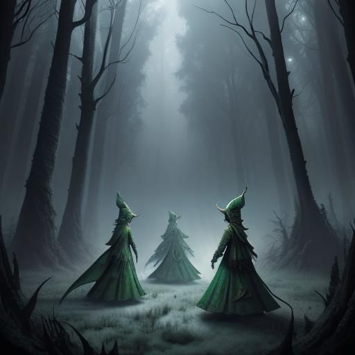 Elves in a forrest in winter abstract vector fractal, wave function, Zentangle, 3d shading Epic cinematic brilliant stun...