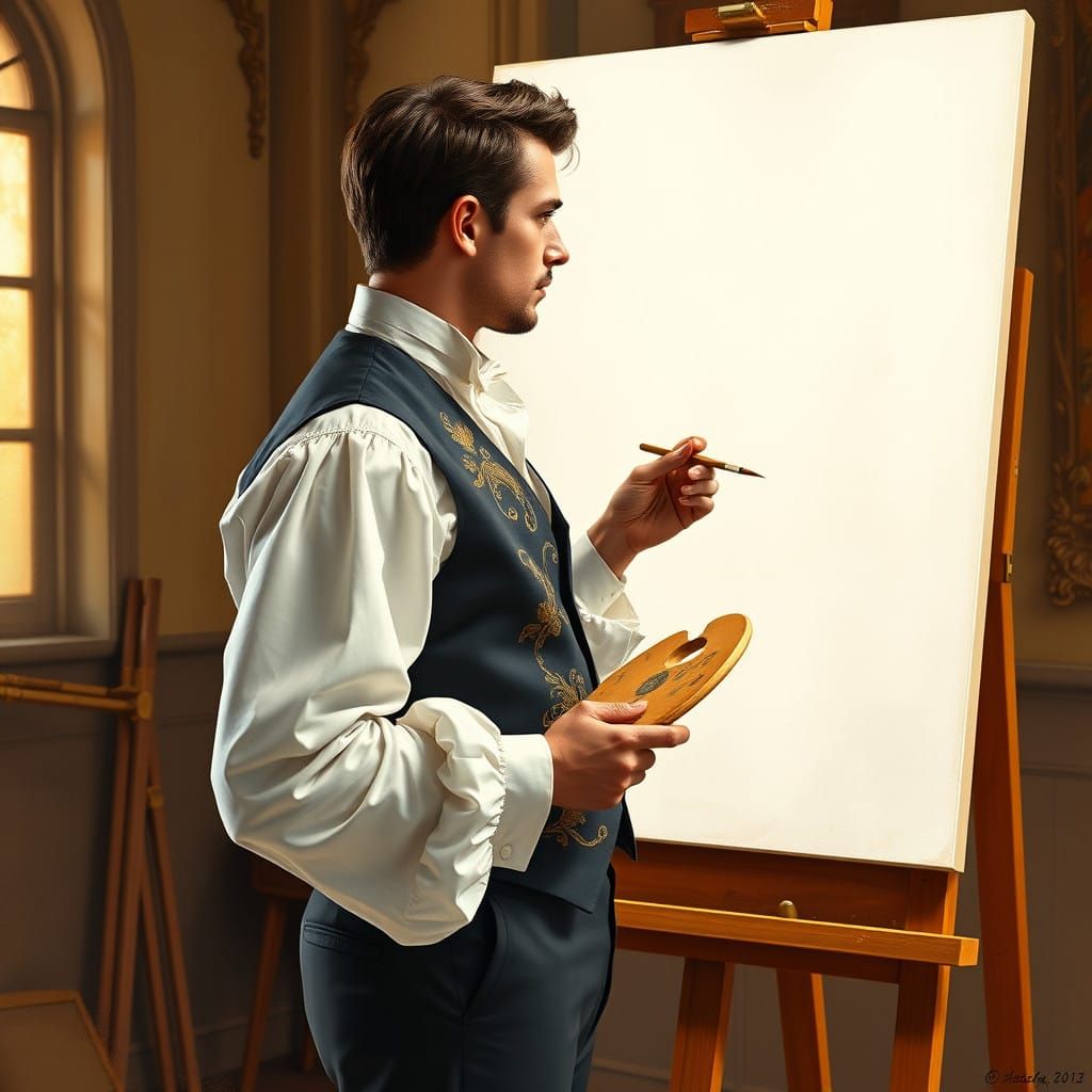 Elegant Artist Ponders Masterpiece