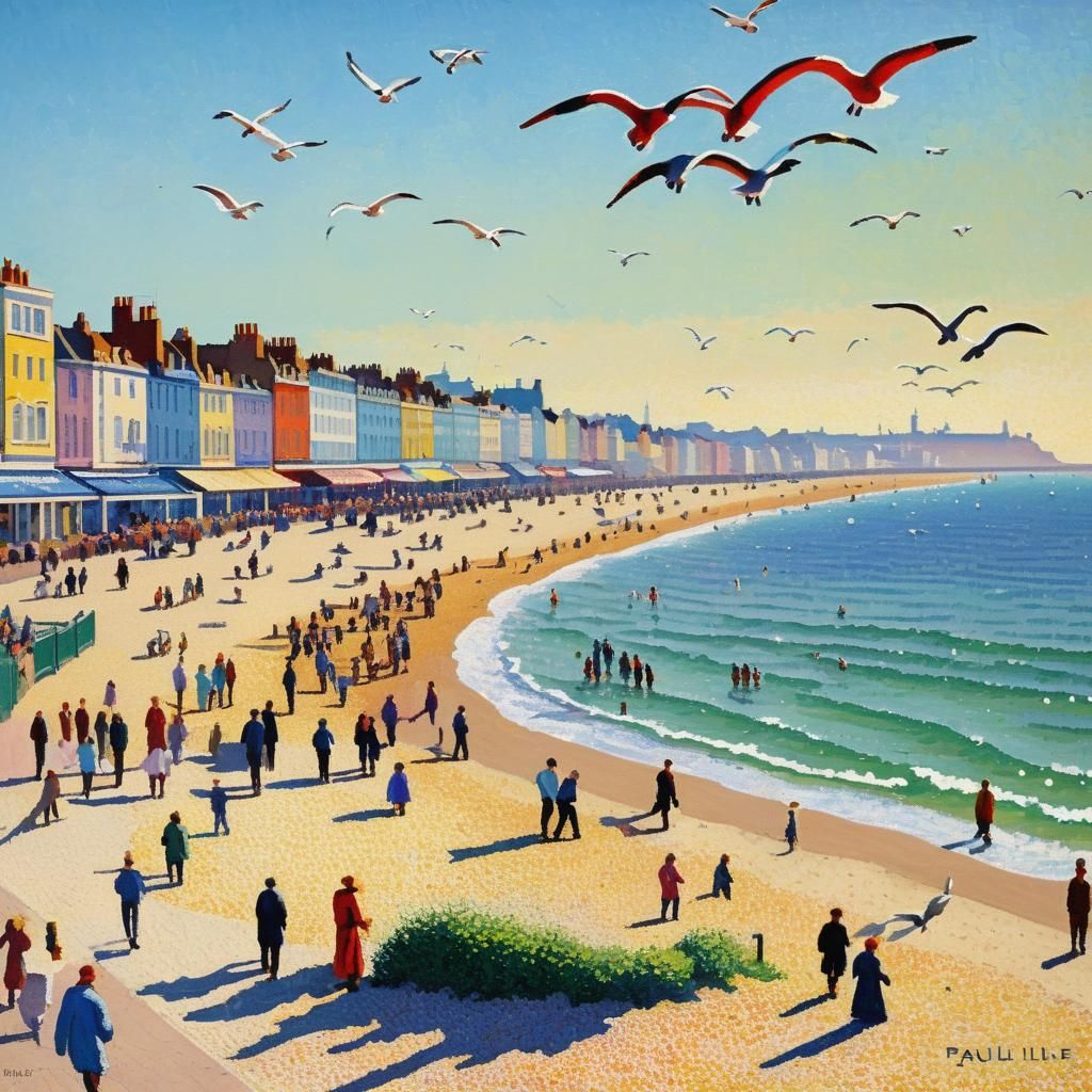 Brighton Seaside Town in Pointillist Style
