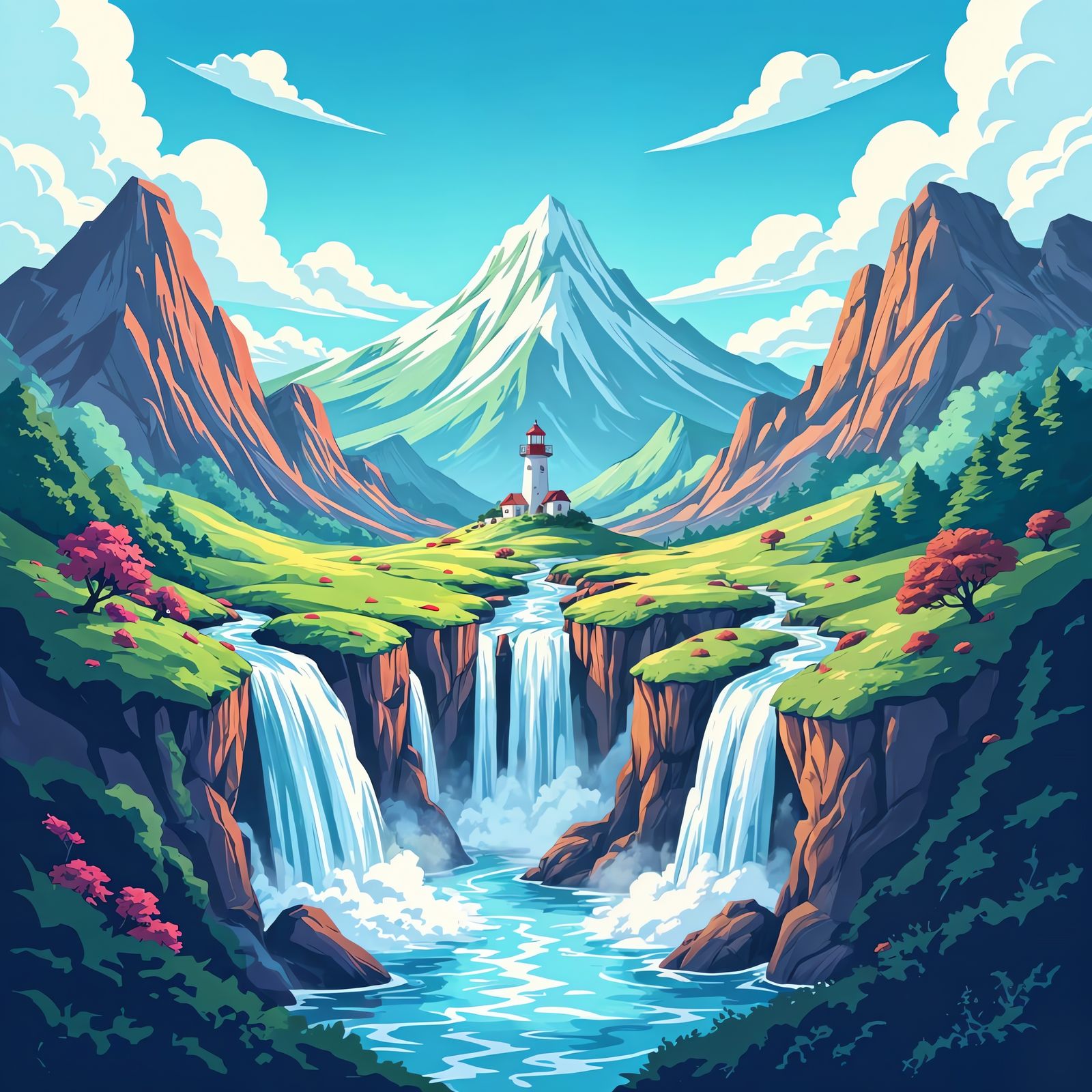 Cartoon Landscape in Rick and Morty Anime Style