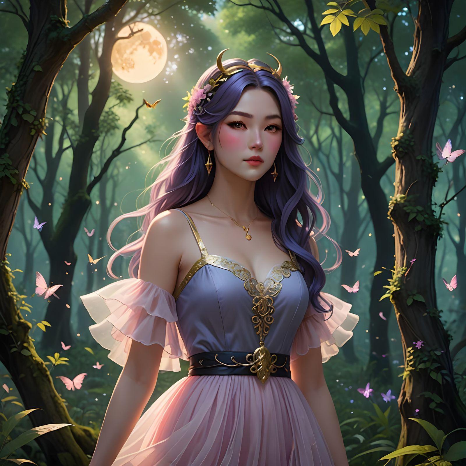 Dreamy Witch in Vibrant Forest