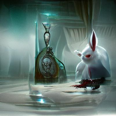 Sinister White Rabbit with Watch and Glass