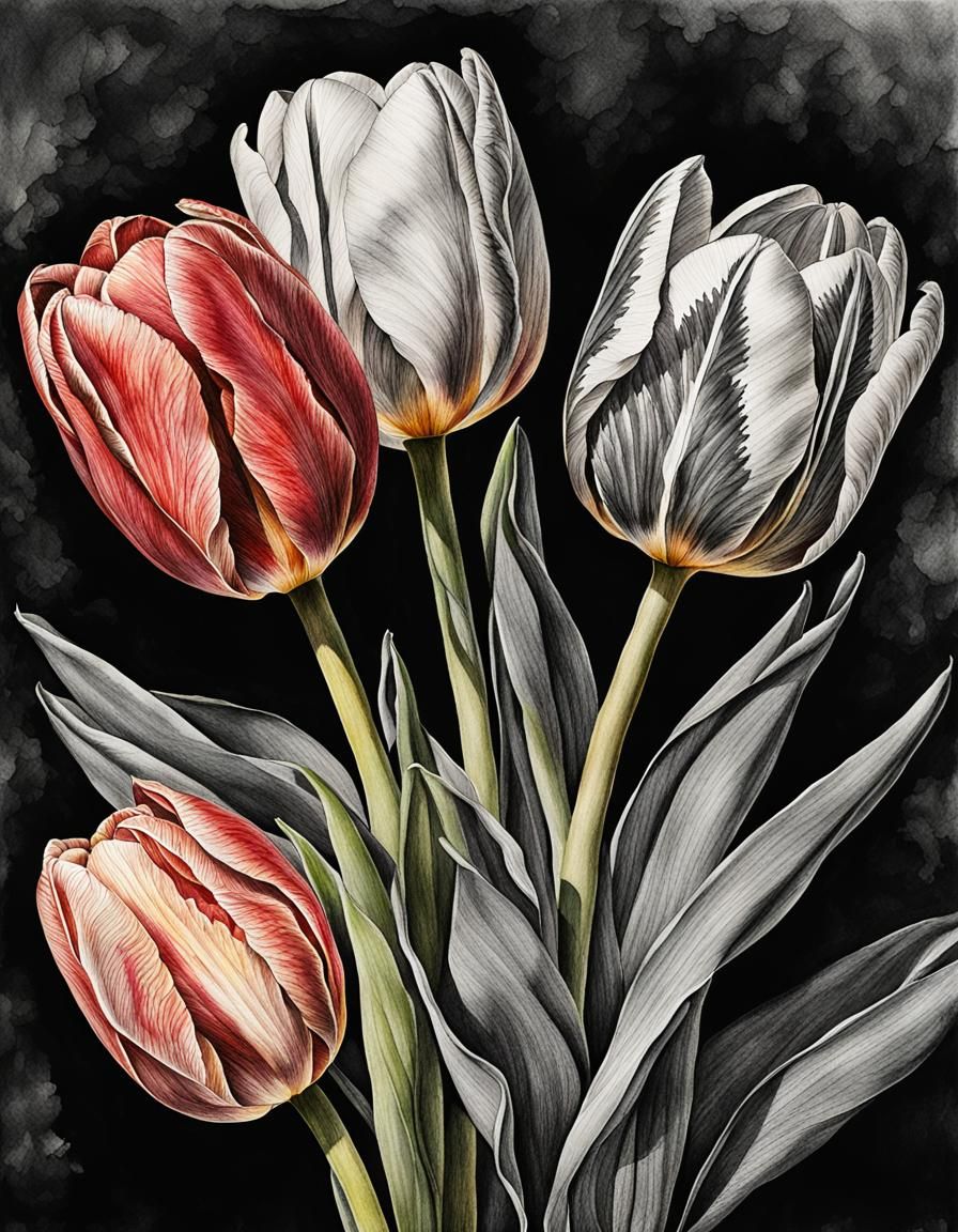 Botanical Watercolor Pencil Ink Drawing