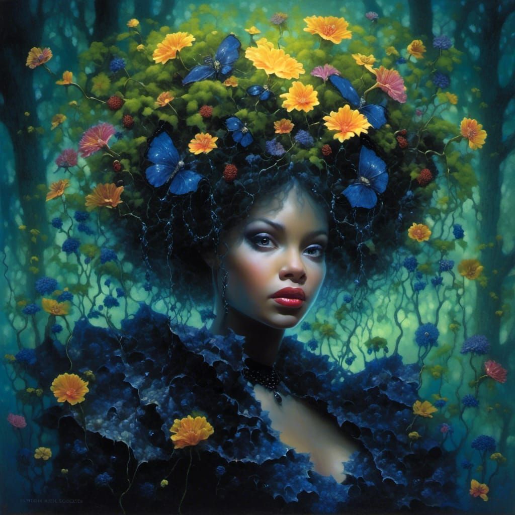 Dark Fairy in Enchanted Forest with Bioluminescence