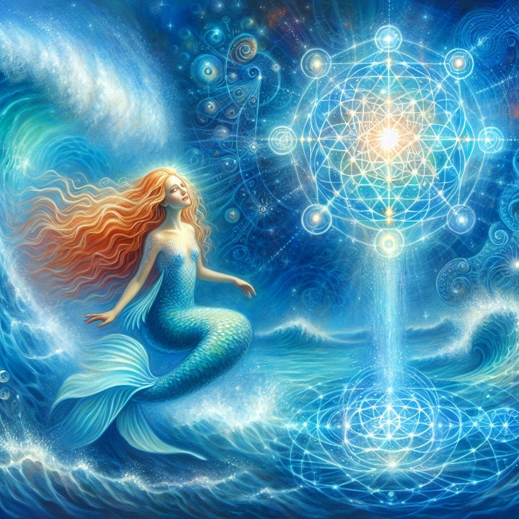 Ginger Mermaid Basking in Ocean Magic Portal