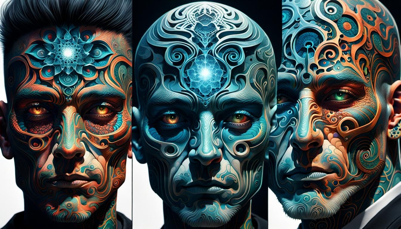 Sci-Fi Fractal Face Tattoos in Volumetric Lighting