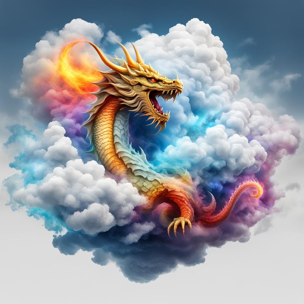 Heavenly Dragon Emerges from Colorful Cloudscape