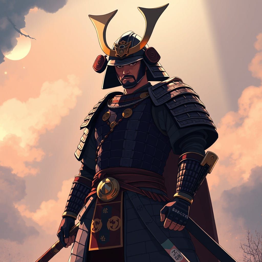 Stunning Samurai Warrior in Anime-Style Armor