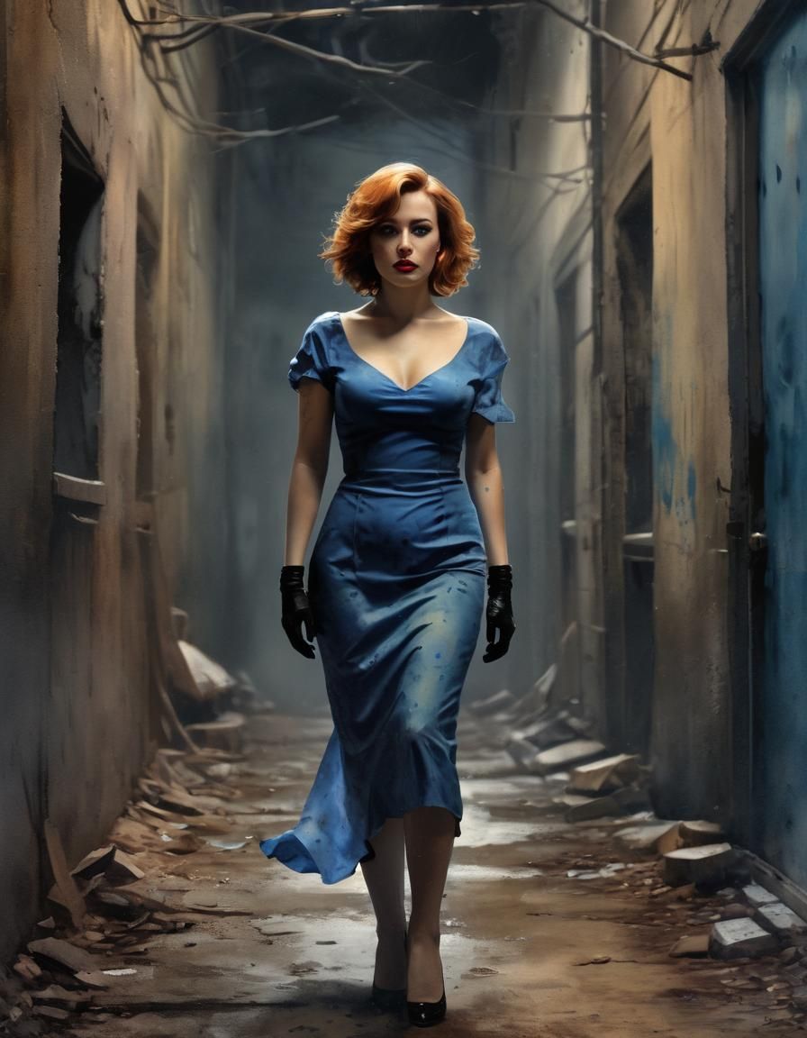 Terrified Woman in Dark Alley: Horror Portrait