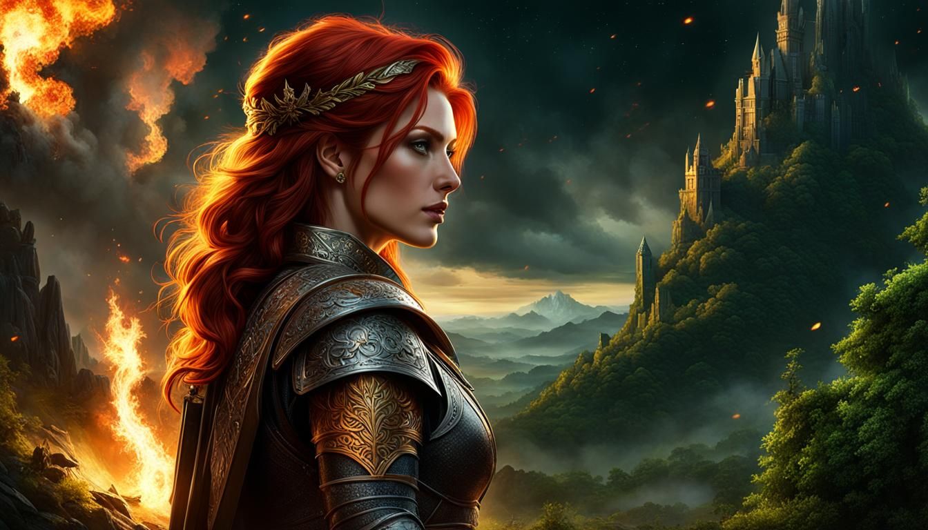 Redhead Warrior Reflects on Battles, Fantasy Art