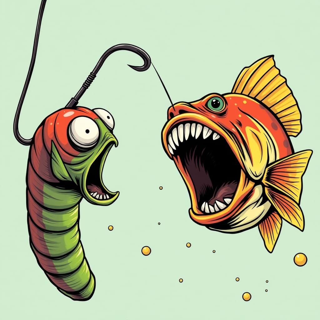 Comic Book Worm Screaming at Fish
