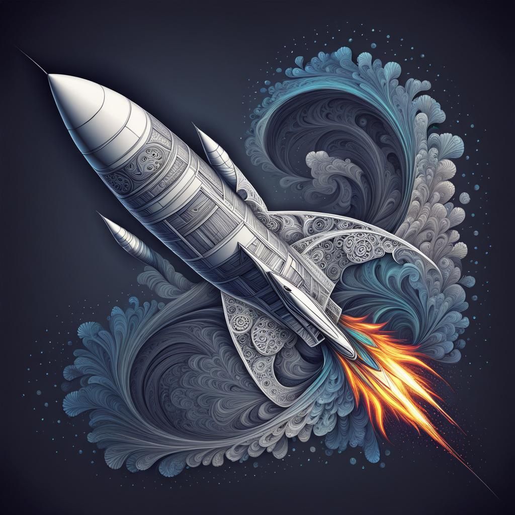 Abstract Fractal Rocket with Zentangle and 3D Shading