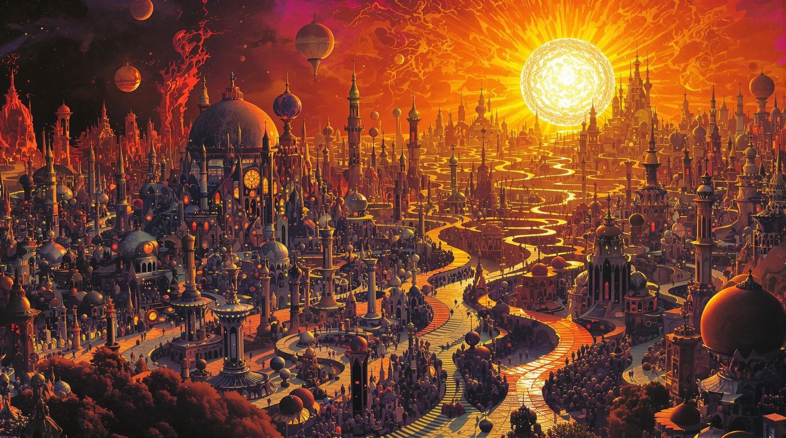 Molten Metropolis on the Sun in Abstract Style