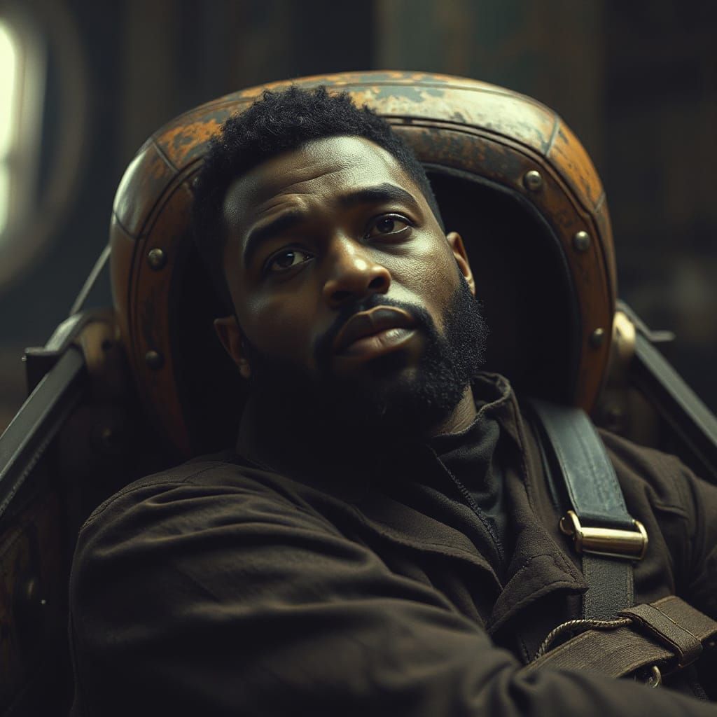Gritty Dystopian Portrait of a Black Man in a Faded Cockpit ...