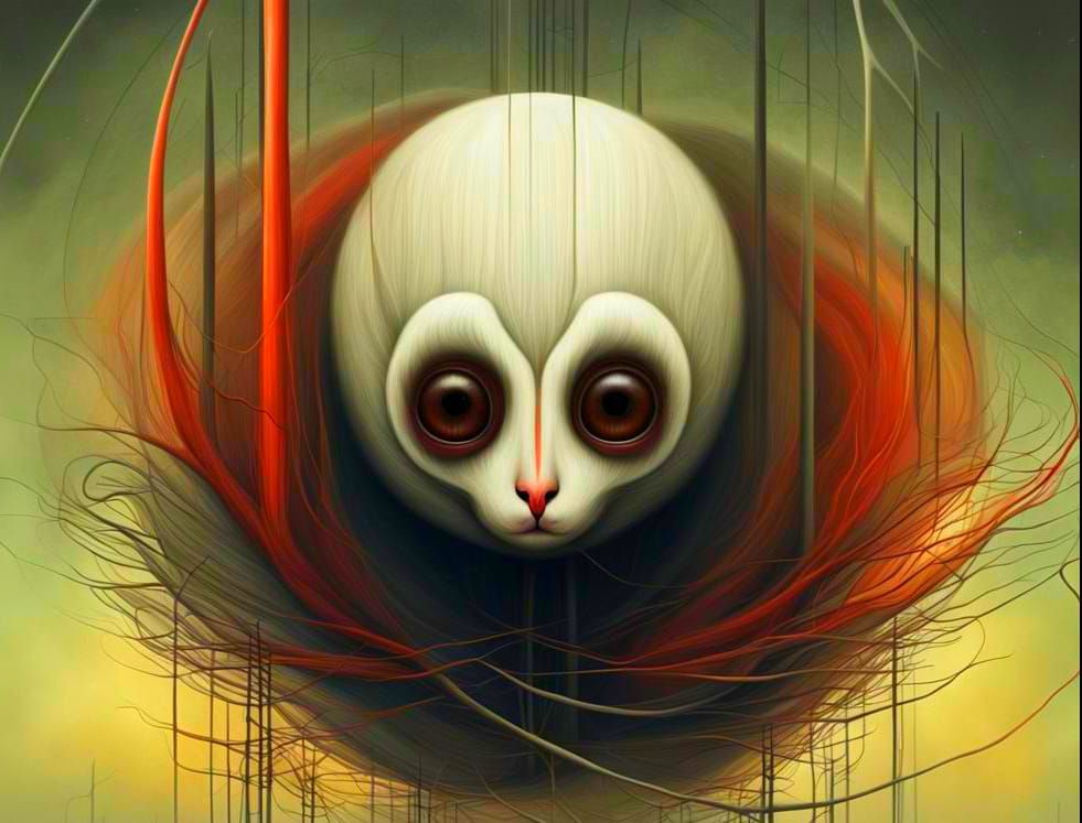 Abstract Slow Loris in Mixed Media Style