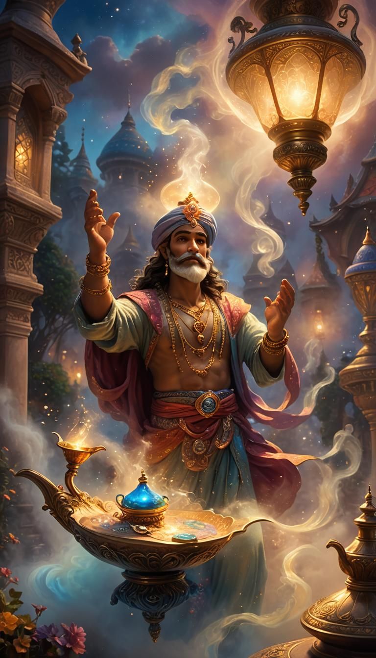 Genie of the Lamp in Ethereal Fantasy Style