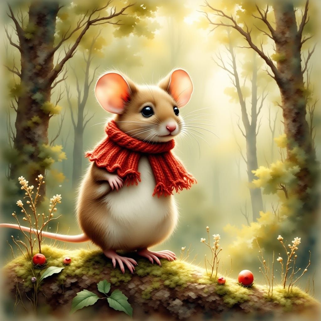 Whimsical Forest Mouse in Watercolor Style