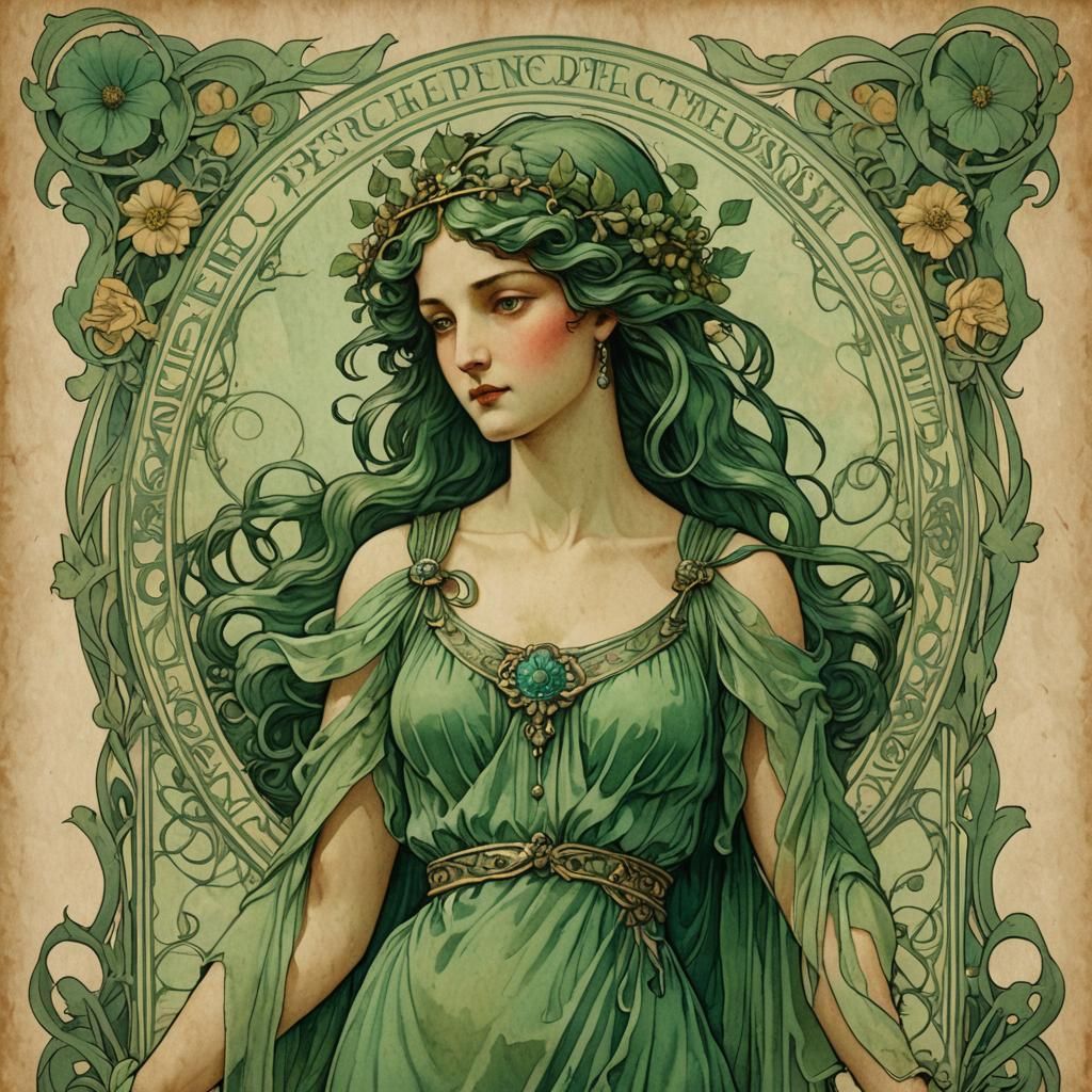 Ethereal Persephone in Art Nouveau Style