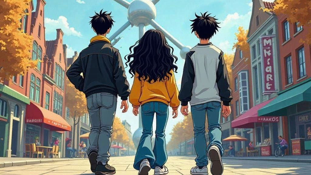 Chibi Cartoon Characters Stroll Through Vibrant City Streets