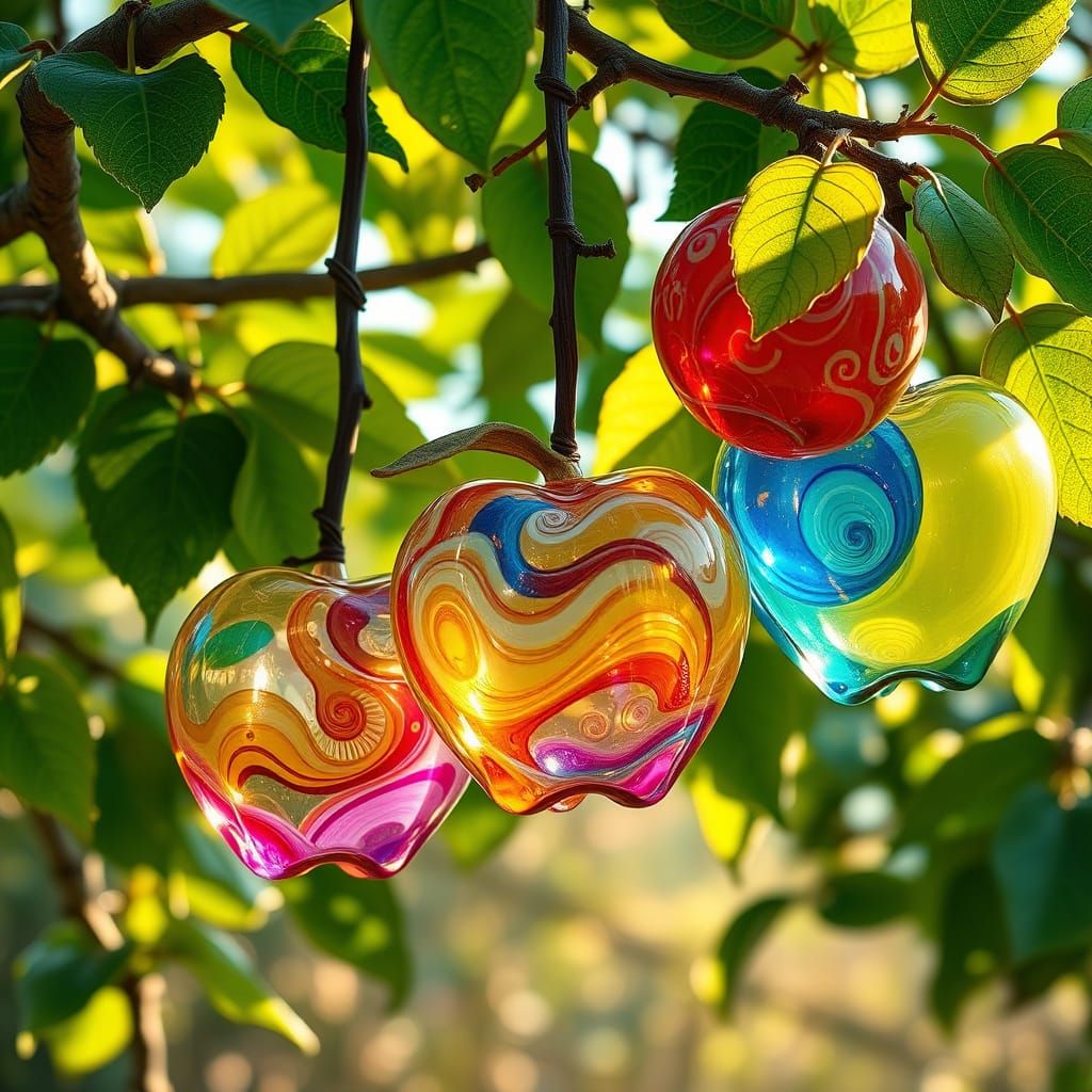 Rainbow Glass Apples in Whimsical Botanical Style